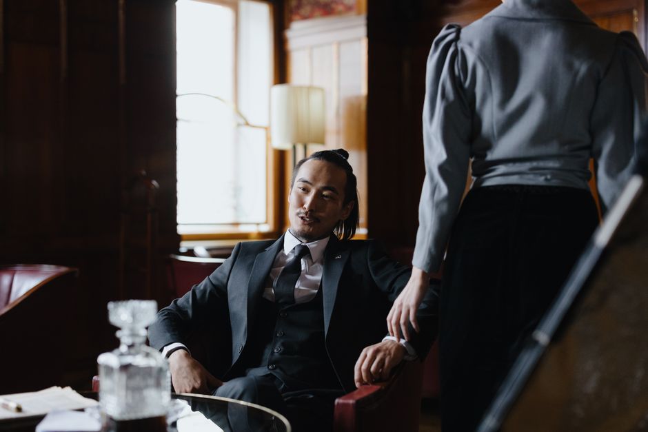 Business professionals engaging in a meeting in a classic office. Stylish and elegant ambiance.